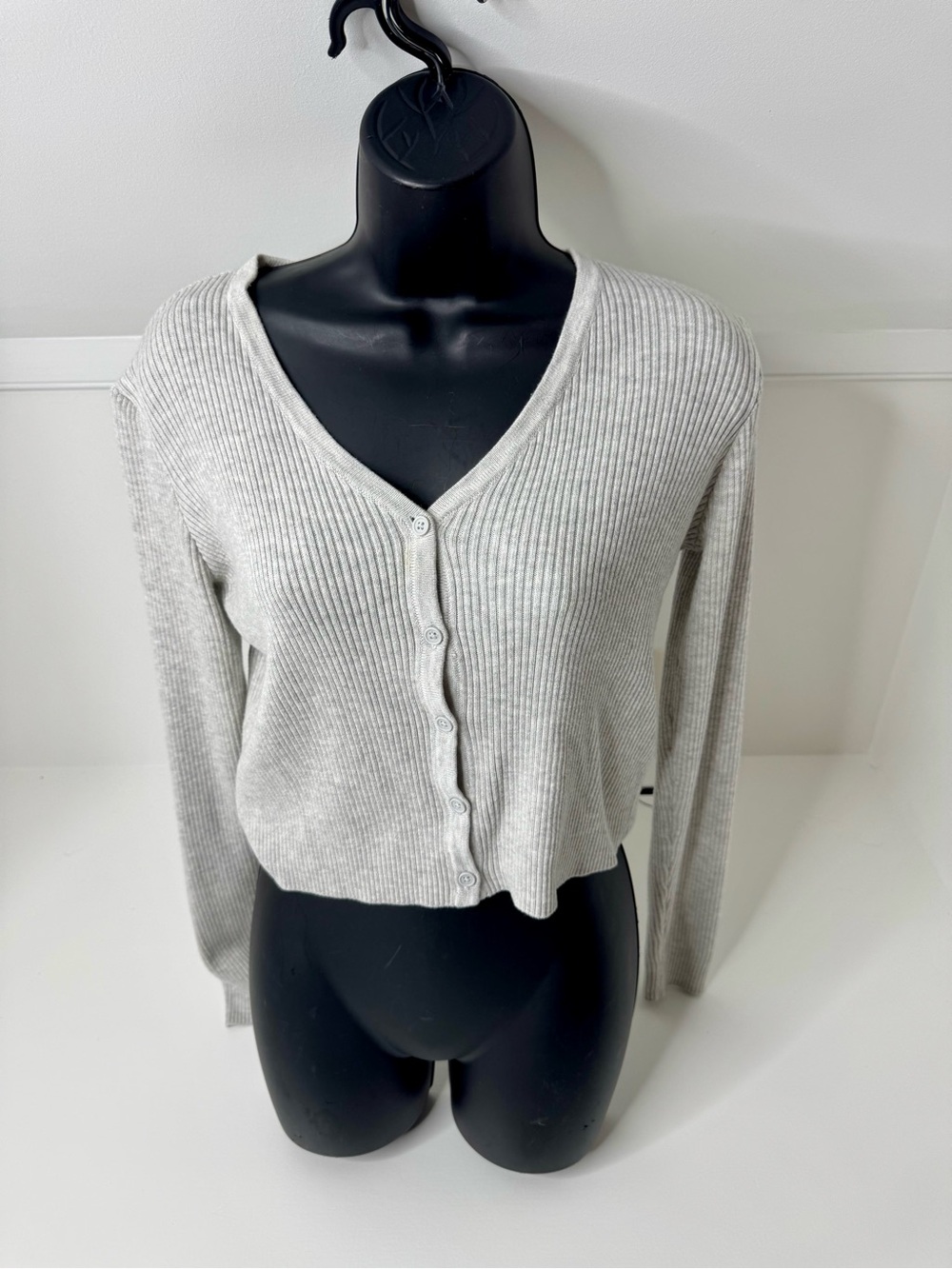 Brandy Melville Light Gray Ribbed Button Cardigan